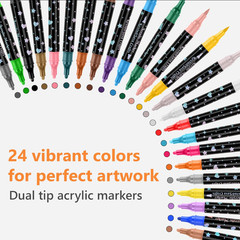 24 Colors Dual Tip Acrylic Paint Marker Pens Set Multifunctional Acrylic Tips