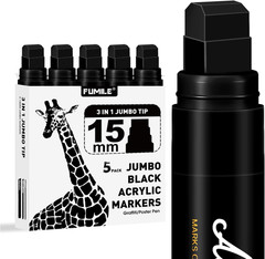 5 Pcs Black Jumbo Poster Marker,15mm Wide Tip Thick Acrylic Paint Pen Paint M…