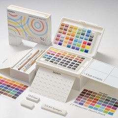 Watercolor Paint Set 96 Colors in Portable Box, Paint Kit with Brush, Palette, A