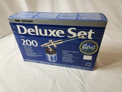 BADGER 200 SINGLE ACTION AIRBRUSH DELUXE SET *NEW* with 6 NEW attachments