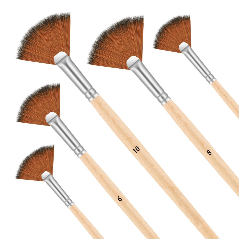 Dimeho Fan Brush for Painting, 5 Pcs Artist Paint Brushes Normal, Wooden