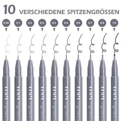 10 Micro Fine Liner Drawing Art Pens 0.05-1.0mm Waterproof Archival Grey Ink
