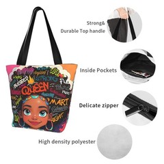 Inspirational African American Art Tote Bag, Black with Colorful Graffiti Des…