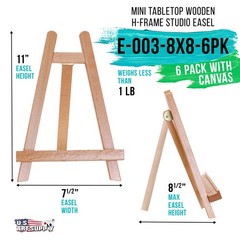 6pk 8″ x 8″ Stretched Canvas with 10.5″ Tabletop Display Stand Artist Easel Kit