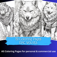70 wolves coloring pages to print ° digital ° & POD permission (No. 152)