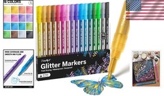 16 Vibrant Glitter Markers for Adults – Non-Toxic Acrylic Paint Pens