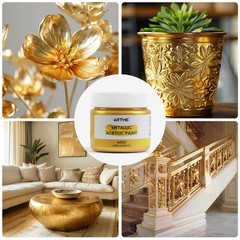 Metallic Gold Acrylic Paint, 100Ml Gold Paint, Gold Leaf Paint for Metal, Wood,