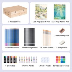 TMOL 85 Piece Deluxe Wooden Art Supplies, Art Kit with Easel, Sketching Penci…