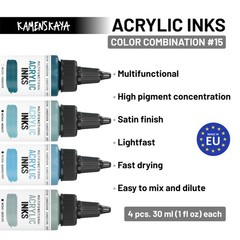 Artists Acrylic Ink Set Color Combination #15 4 PCS 1 Fl Oz 30ml Bottles