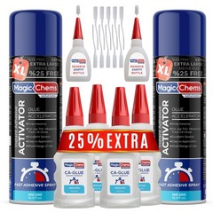Magic Chems CA Glue with Activator (4 x 3.5 oz + 2 x 16.9 fl oz), Cyanoacryla…