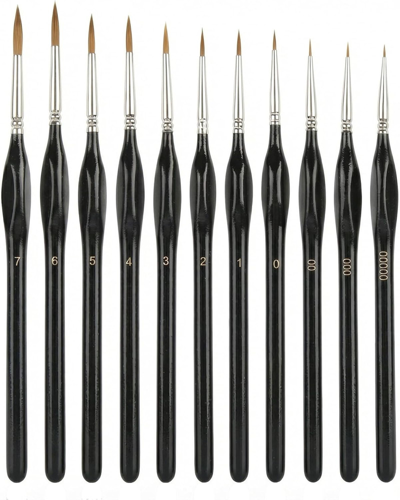 11-Piece Detail Paint Brushes Set, Triangular Grip Fine Tip Brushes, Small Paint