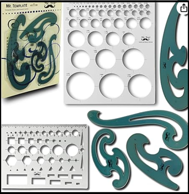 French Curve and Template Ruler Set(6 Pc), Stencils, Clear Drawing Template*