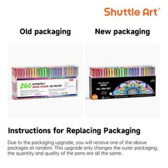 Shuttle Art 260 Pack Gel Pens Set 220% Ink Gel Pen for Adult Coloring Books Art