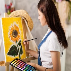 48 Color Watercolor Paint Set Washable Art Kit with Brushes & Palette Portable