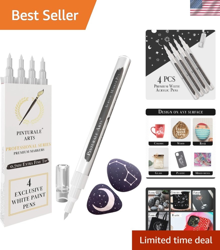 Versatile White Paint Pens – 0.7mm Fine Tip Set of 4 for All Surfaces