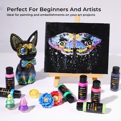 24 Metallic Acrylic Paint Set – 2 oz Bottles for Canvas, Rocks, Wood, Fabric