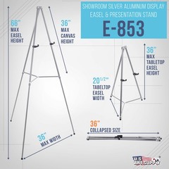 66″ Silver Aluminum Display Easel and Presentation Stand, Floor and Tabletop Use