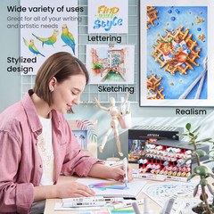 ARTEZA Art Markers Set of 72 Colors, Everblend Dual Tip Markers with Organizer B