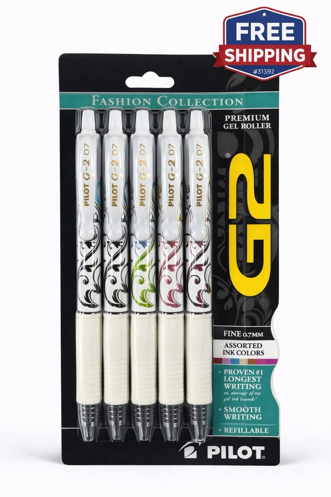 Pilot G2 Fashion Collection Gel Pens 0.7mm Assorted Colors 5 Pack Smooth (31392)