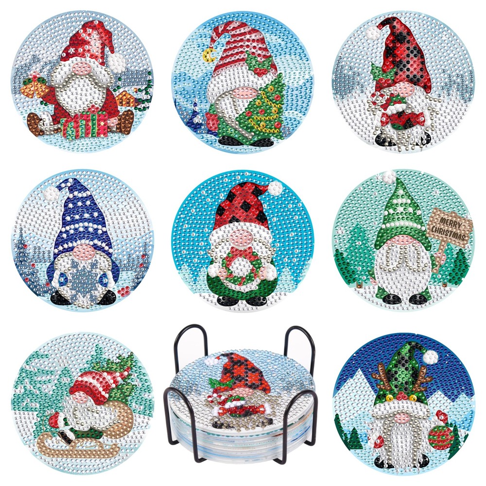 JOPHMO 8PCS Christmas Diamond Art Painting Coasters Medium, Red, Green, Gold