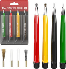 Pixiss Scratch Brush Pen Set with Replacement Tips, Fiberglass, Steel, Brass, Ny