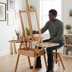 Large Wood H-Frame Easel with Storage Drawer and Palette, Foldable Art Painting