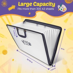 11×17 Kids Art Portfolio – Accordian File Organizer with Frosted Translucent