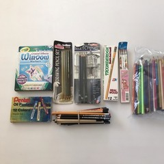 art supplies lot used Oil Pastels Colored Pencils Graphite Sketching Prang Crayo