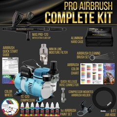 Air Compressor System Kit, Master Elite Plus Airbrush Set 6 Acrylic Paint Color