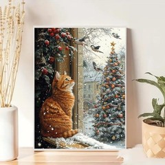 Cat Paint by Numbers Kit for Adults – 16x20in Relaxing Winter Art Project