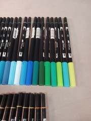 Tombow ABT Dual Brush Tip Marker Pens Lot of 49 Dynamic Strokes Fine Line