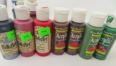 Lot 7 Acrylic Craft Paint USED bottles Fold Art Apple Barrel Brown Red Pink Blue