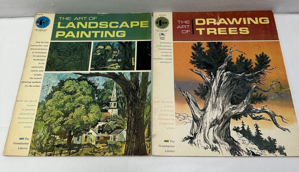 Lot 2 Grumbacher Books The Art of Landscape Painting & Drawing Trees 1968