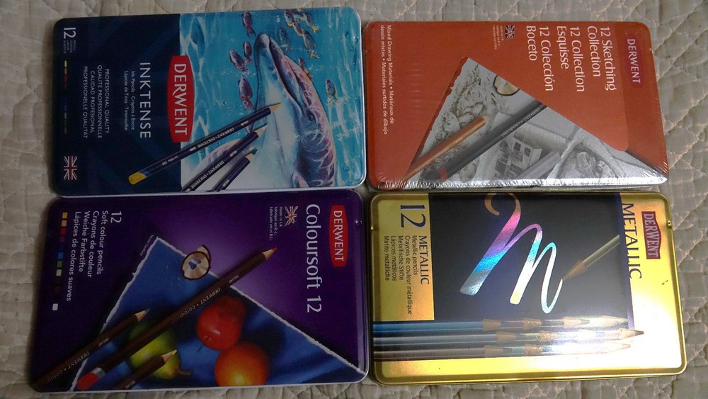 Derwent 12 Inktense, 12 Sketching, 12 Metallic , 12 Coloursoft