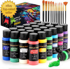 Acrylic Paint Set, 24 Colors (2 Oz/Bottle) with 12 Art Brushes, Art Supplies for
