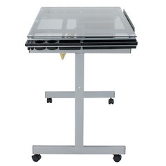 Adjustable Drafting Table Art Desk Drawing Table Glass Tabletop w/2 Slide Drawer