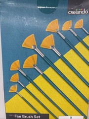 Brand New Crelando Fan Brush Set Of 9 – Oil Acrylic Watercolor – Teal Handle