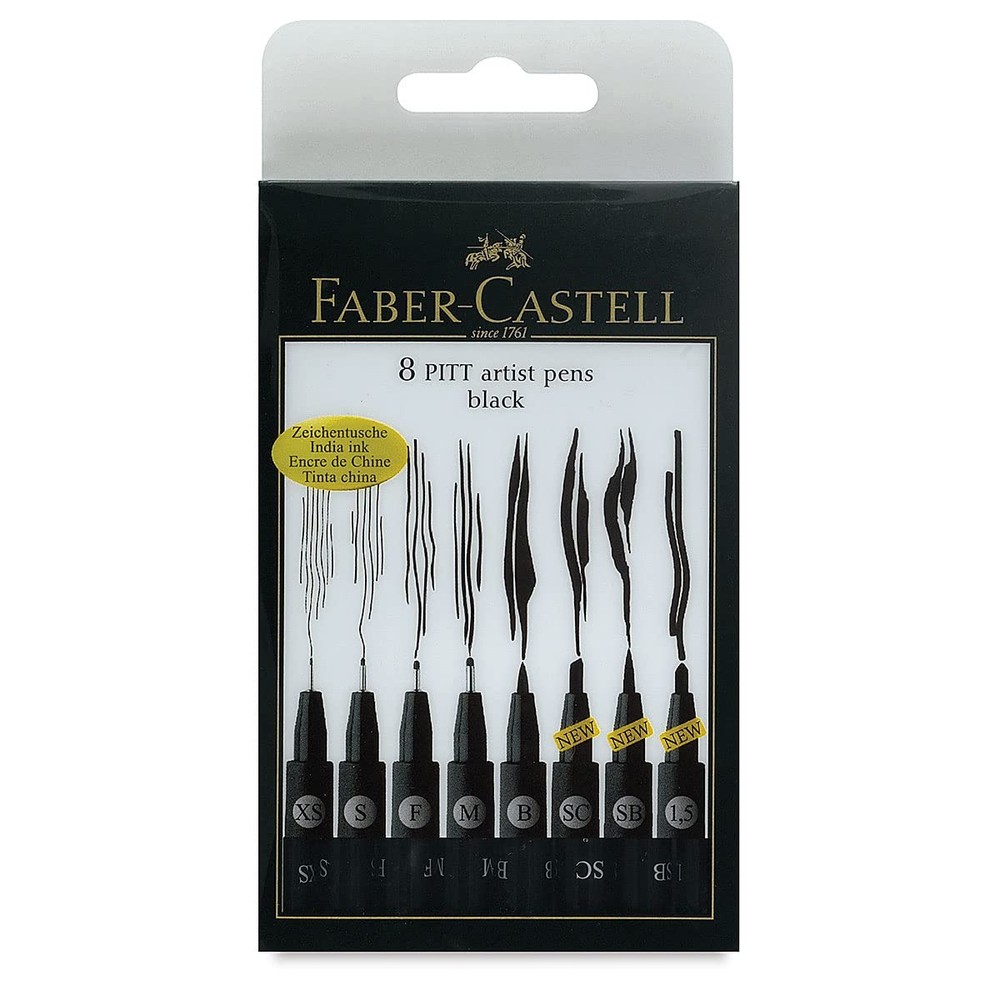 Faber Castell FC167137 Wallet Pitt Pen Nibs Art 8 Count (Pack of 1), Black