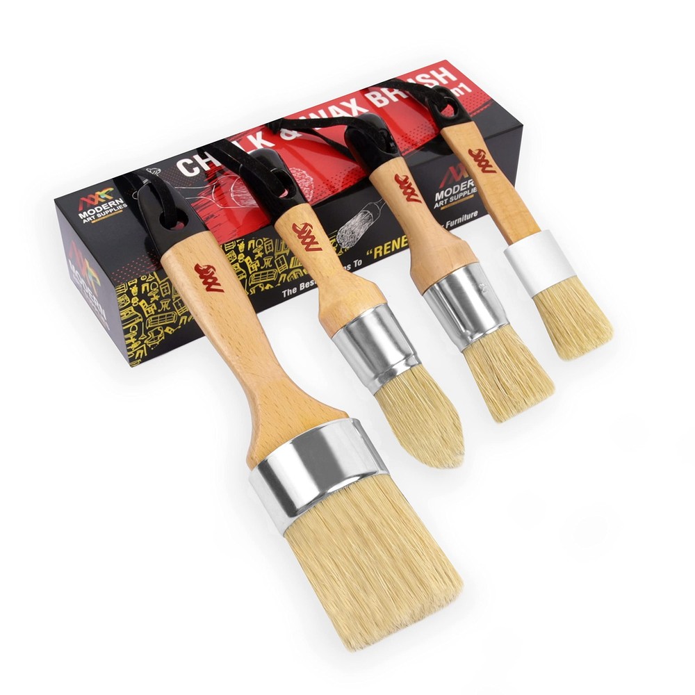 Chalk Wax Paint Brush 4PCs Set Including 3 Small for Furniture Painting and 1…
