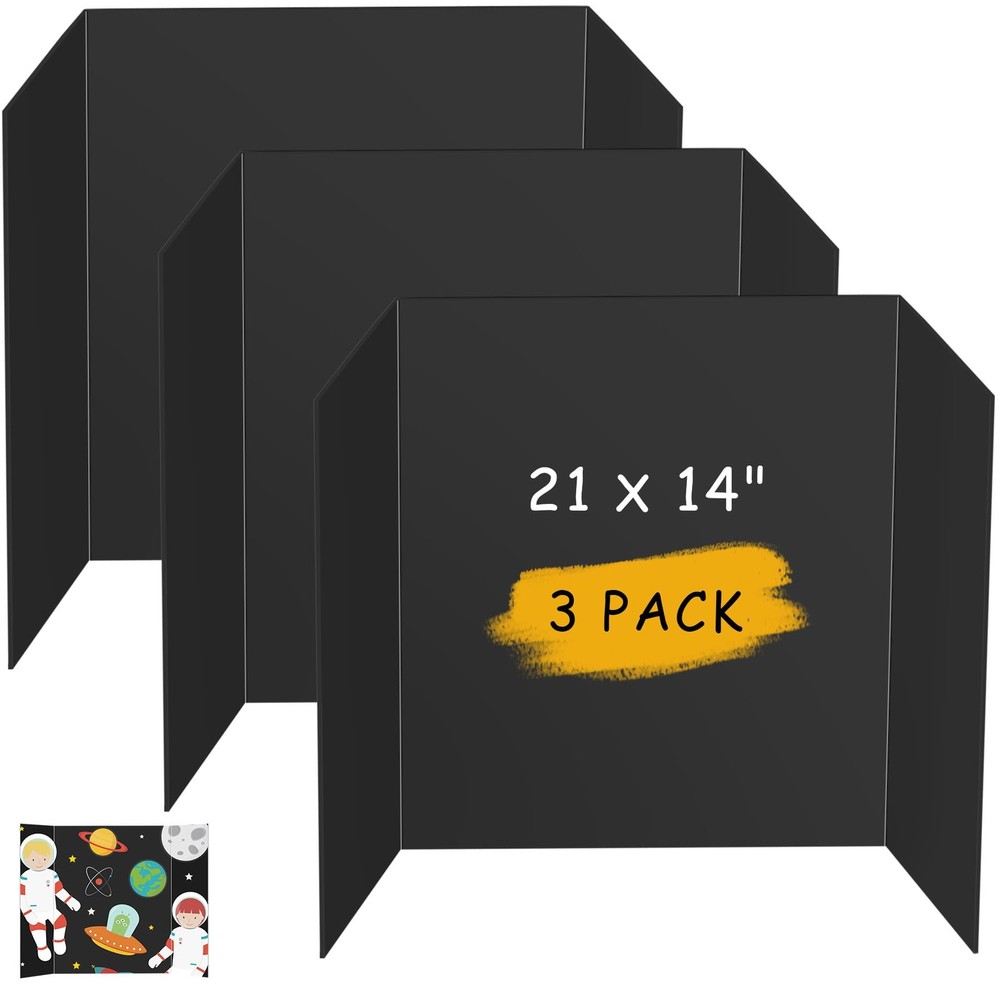 3PCS Small Trifold Poster Board, 21 x 14 Inches Black 21 x 14 Inches,