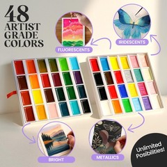 Watercolor Paint Set – 48 Semi-Moist Colors with Brushes, Pad & Supplies