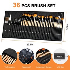 Nicpro 36pcs Paint Brush Set, Professional Paintbrushes with Palette Wooden