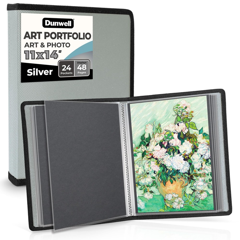 Dunwell 11×14 Art Portfolio Binder with Mounting Paper Silver, Large Portfoli…