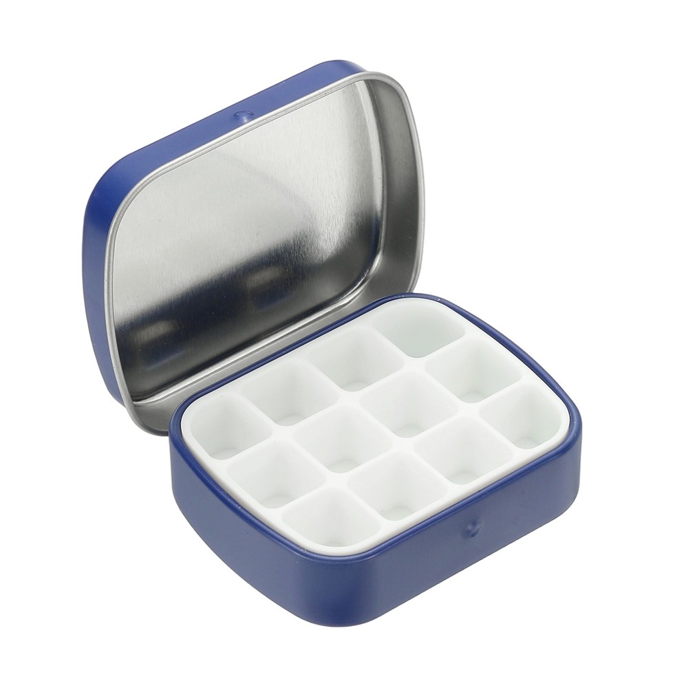 12 Wells Mini Paint Storage Box, Mini Watercolor Box, Blue