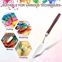7.83″ 8 Pcs Stainless Steel Palette Knife Round Plastic Handle Point #4 Dark Red