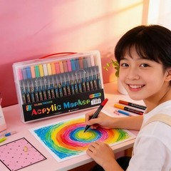 120 Color Acrylic Paint Markers Dual Tip Brush Fine Pens Art Set