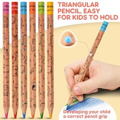 Jumbo Colored Pencils for Kids, Triangle Thick Coloring 12 Wooden Look