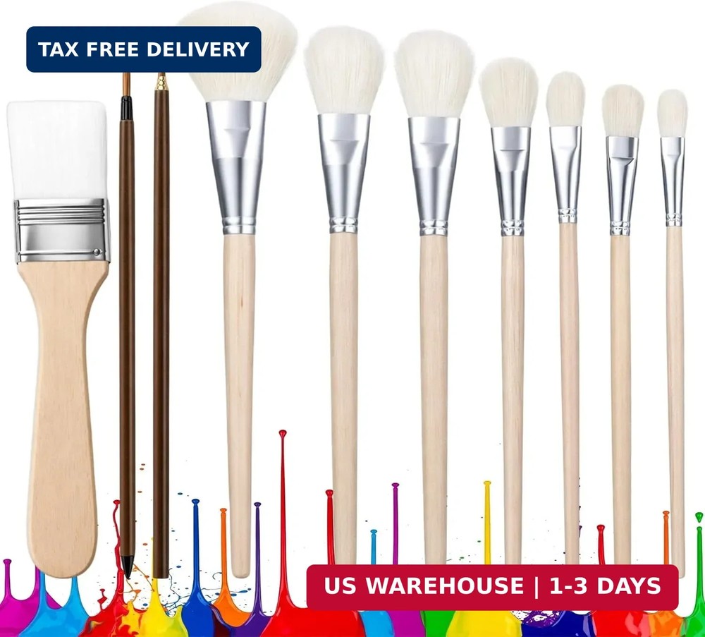 10Pcs Mop Brush for Acrylic Painting Assorted Size Acrylic Blending Brush Goat H