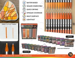 Acrylic Paint Pens 22 Assorted Orange Tones Pro Markers Set 0.7mm Extra Fine