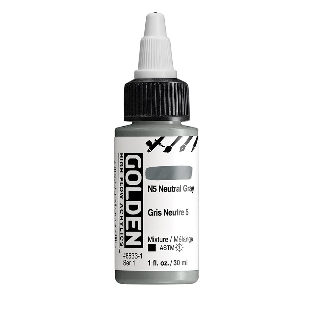 High Flow Acrylic N5 Neutral Gray 1 Fl Oz Bottle Pro Paint Opaque 1 PC